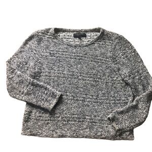 Rag & Bone Nubby Textured Scoop Neck Loose Boxy Knit Sweater L Black White